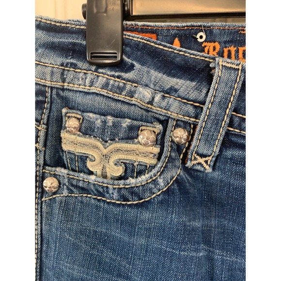 Rock Revival Paula Boot Cut Jeans Embellished Pockets Distressed Denim Women's - Picture 2 of 6